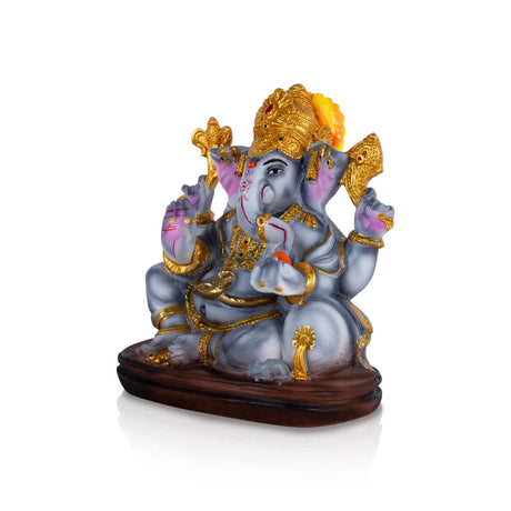 Ganesh Murti Sitting On Base - 7 x 6 Inches | Resin Statue / Ganpati Murti / Vinayaka Idol For Pooja & Home Decor - Retail Maharaj