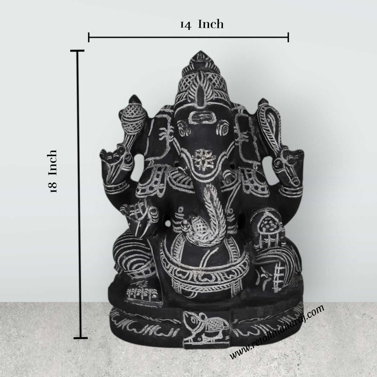 Ganesha Murti - 18 x 14 Inches | Black Stone Vinayakar Idol / Ganapathi Sculpture For Home Decor - Retail Maharaj
