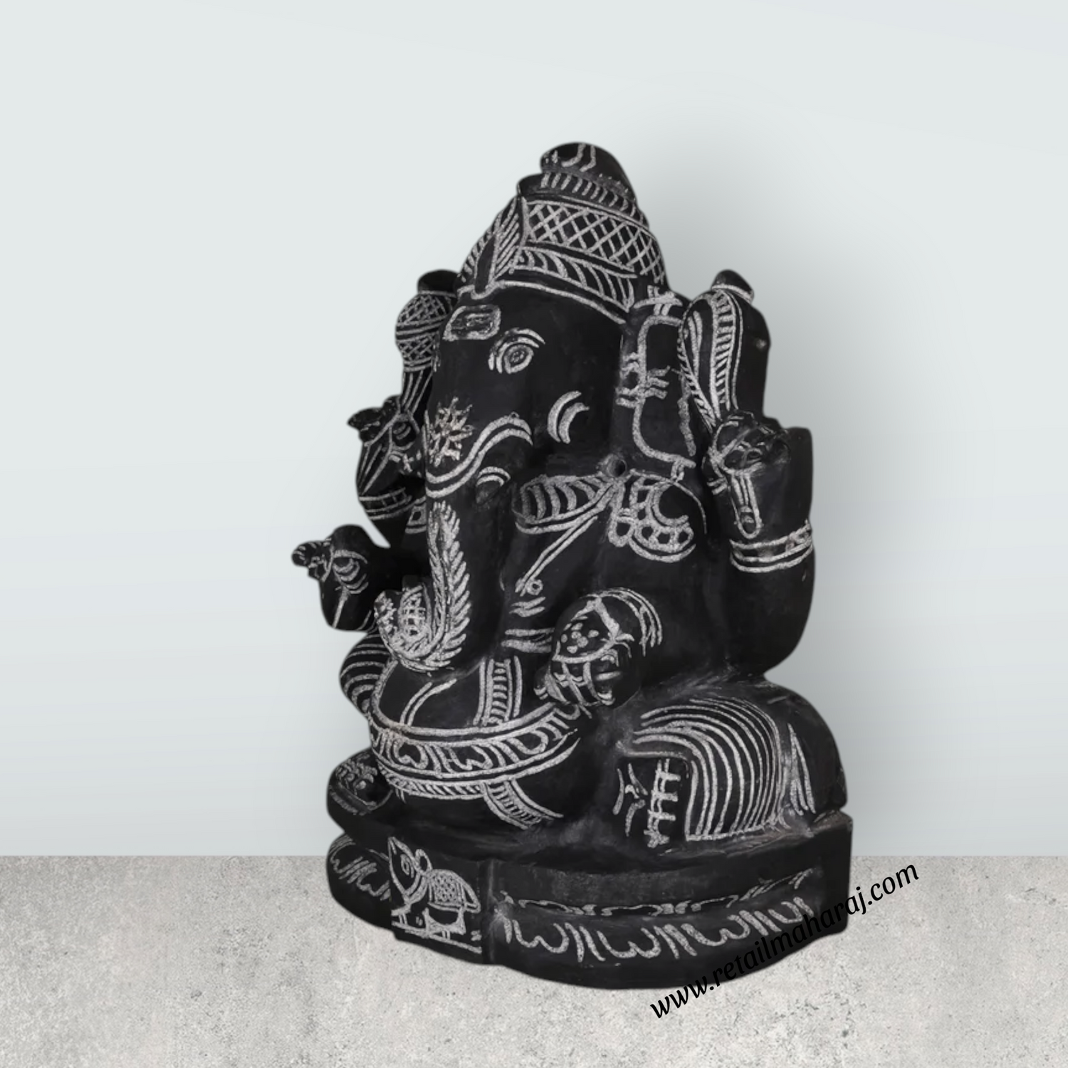 Ganesha Murti - 18 x 14 Inches | Black Stone Vinayakar Idol / Ganapathi Sculpture For Home Decor - Retail Maharaj