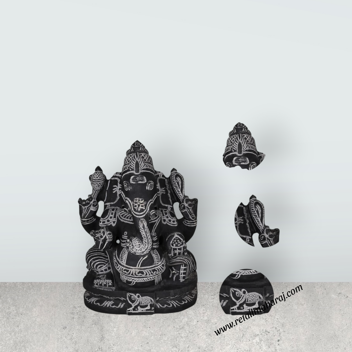 Ganesha Murti - 18 x 14 Inches | Black Stone Vinayakar Idol / Ganapathi Sculpture For Home Decor - Retail Maharaj