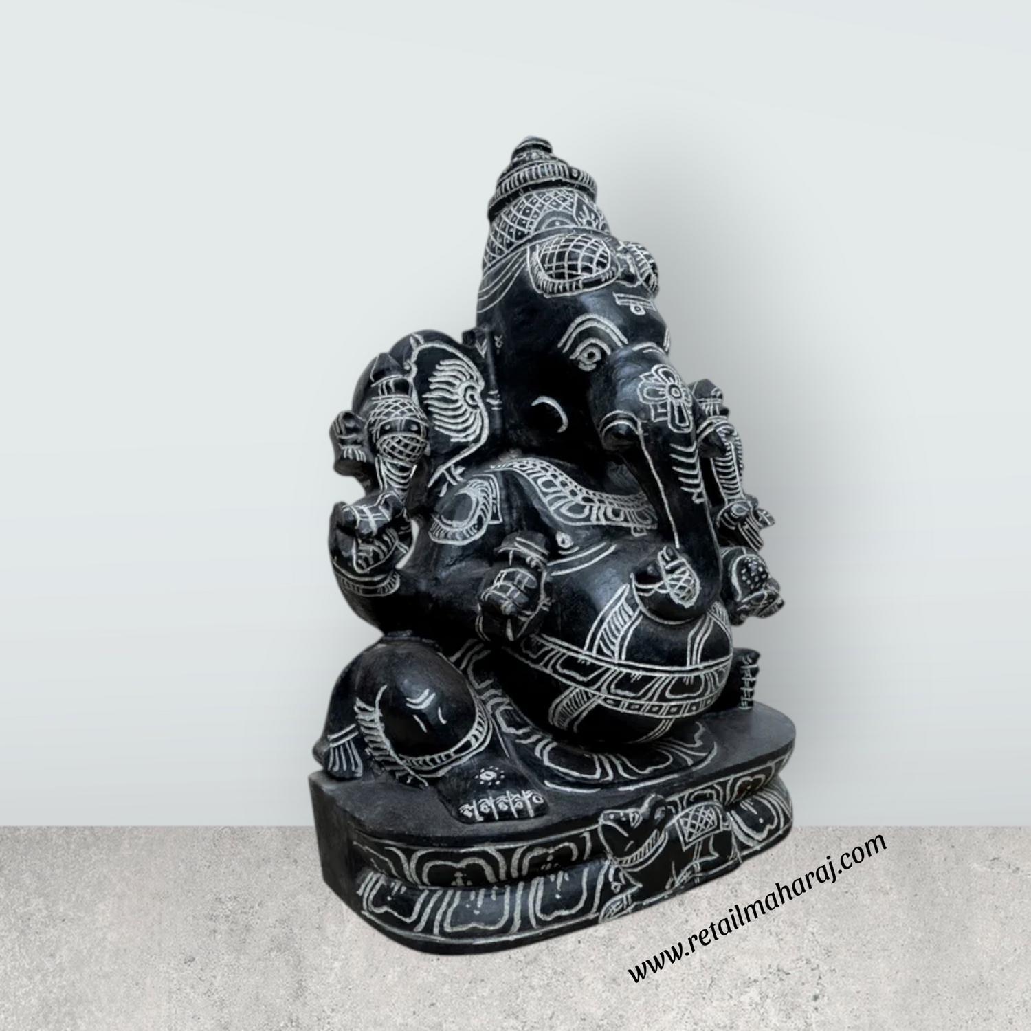 Ganesha Murti - 28 x 18 Inches | Black Stone Idol / Ganapathi Statue/ Vinayagar Sculpture Decor for Home & Pooja - Retail Maharaj