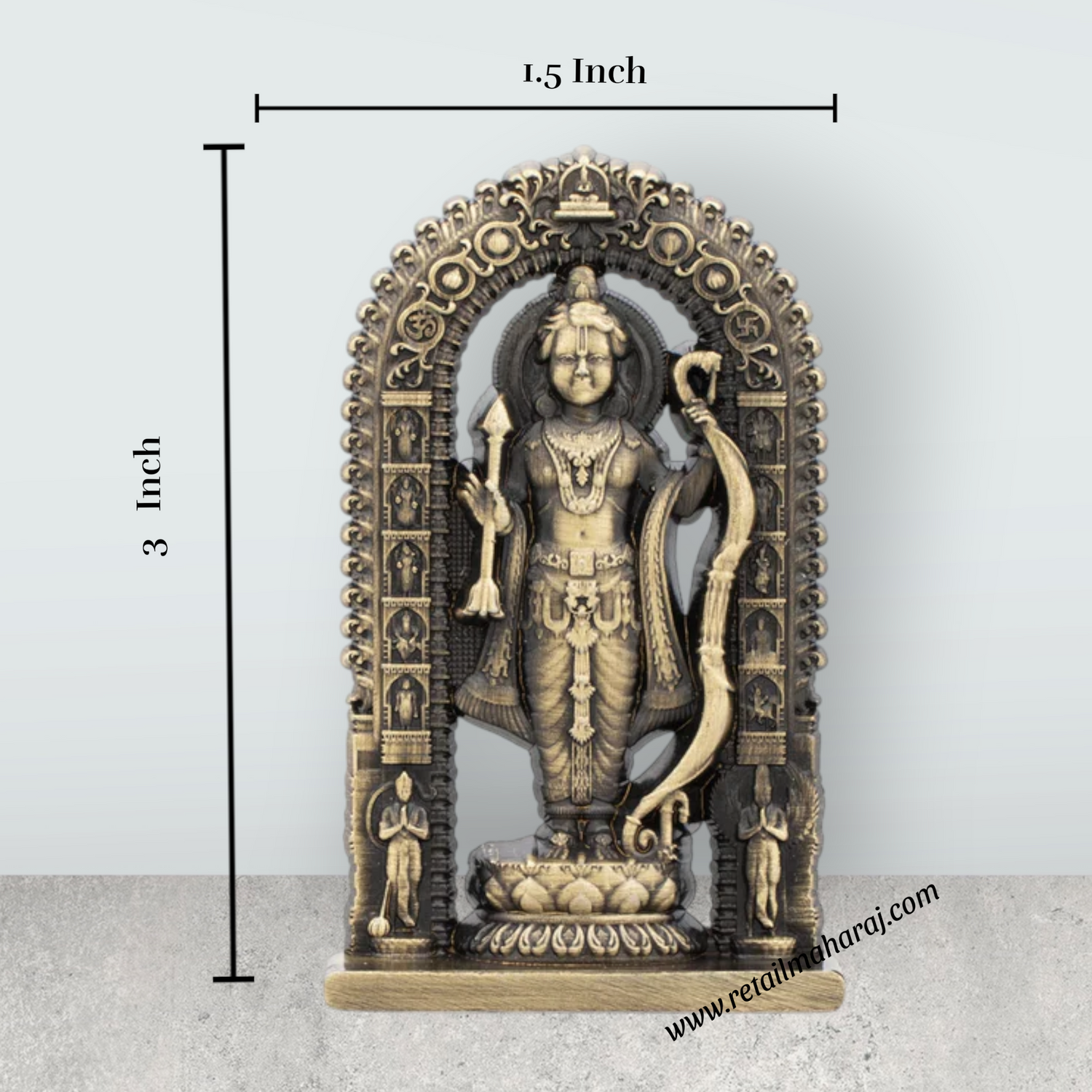 Ayodhya Rama Idol - 3 x 1.5 Inches | Zinc Statue/ Antique Polish Ayodhya Ramar Statue for Pooja - Retail Maharaj