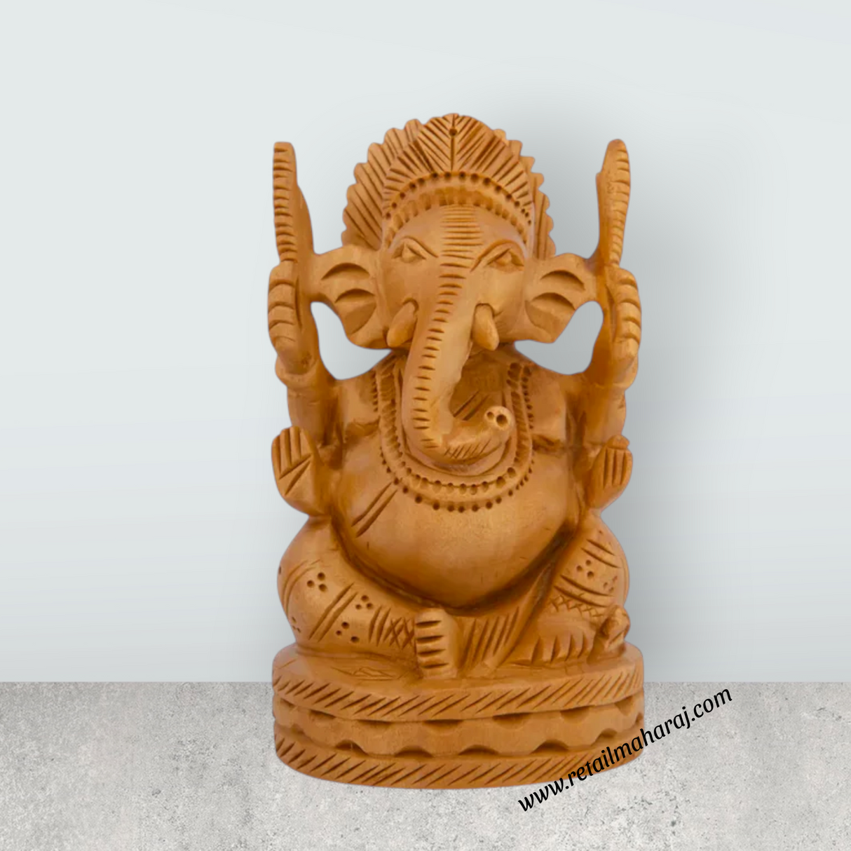 Ganesh Murti - 4 x 2.5 Inches | Wooden Ganpati Murti/ Vinayaka Idol for Home - Retail Maharaj