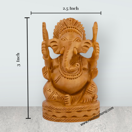 Ganesh Murti - 3 x 2.5 Inches | Wooden Statue/ Ganpati Murti/ Vinayaka Idol for Home - Retail Maharaj