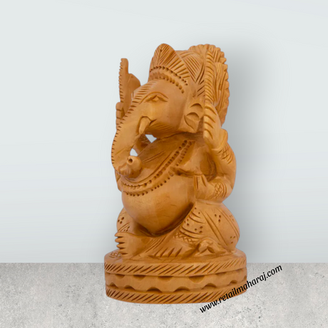 Ganesh Murti - 3 x 2.5 Inches | Wooden Statue/ Ganpati Murti/ Vinayaka Idol for Home - Retail Maharaj