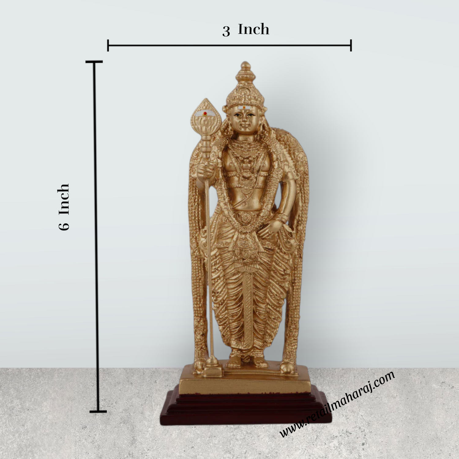 Murugan Statue - 6 x 3 Inches | Standing Murugan Idol/ Resin & Gold Polish Murugan Silai for Pooja - Retail Maharaj