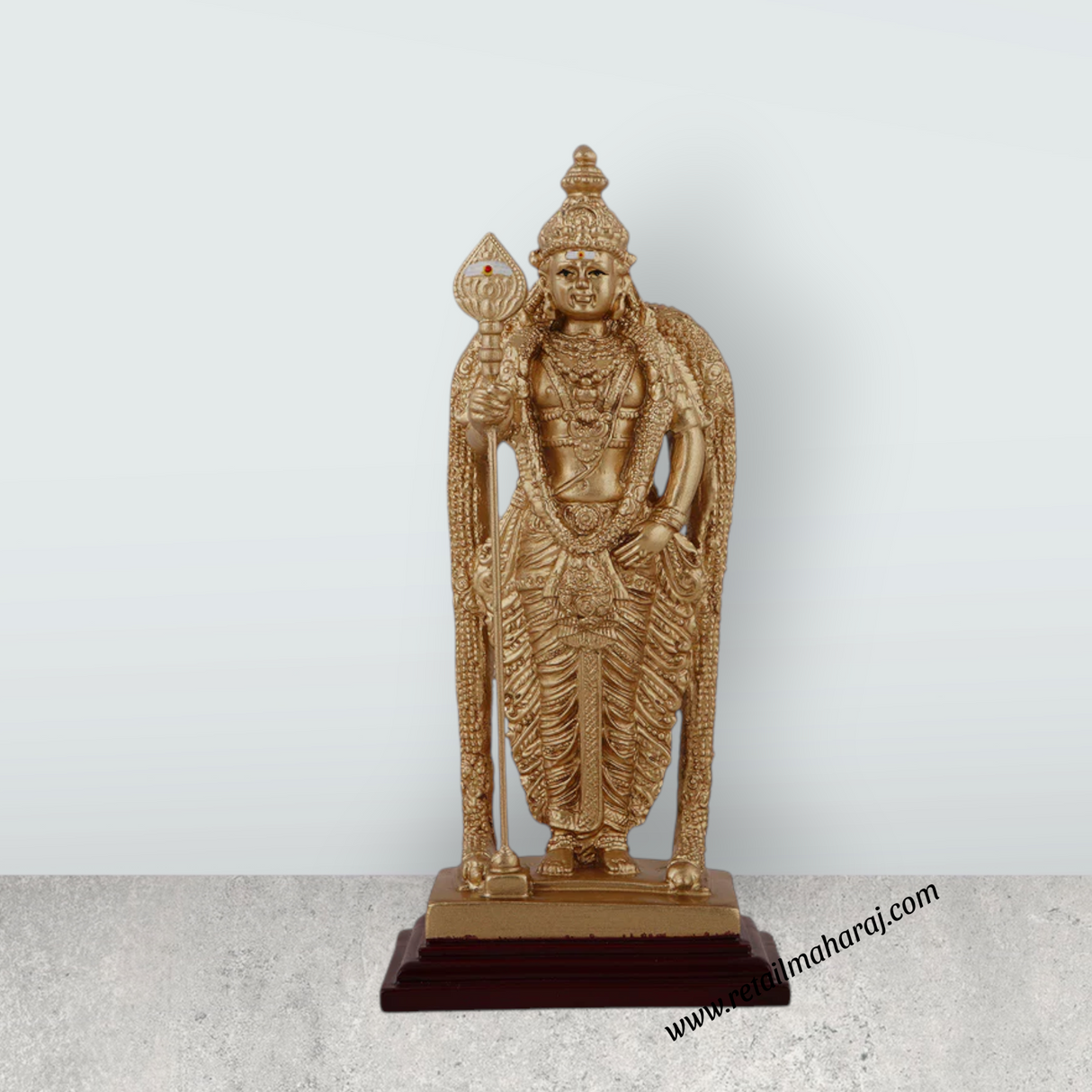Murugan Statue - 6 x 3 Inches | Standing Murugan Idol/ Resin & Gold Polish Murugan Silai for Pooja - Retail Maharaj