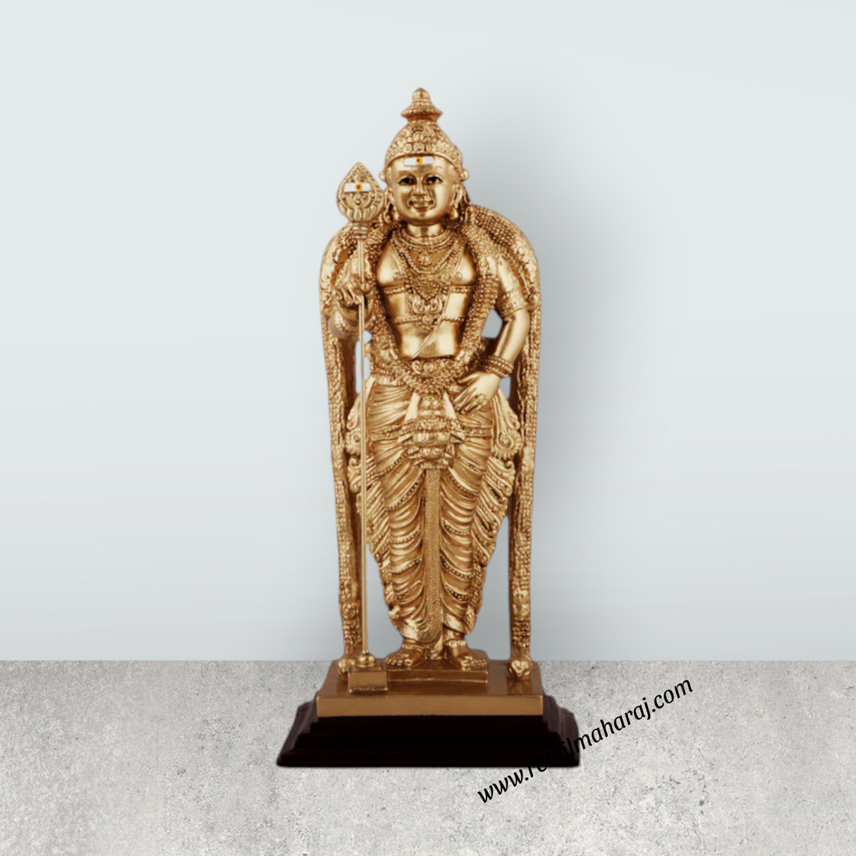 Murugan Statue - 10 x 4.5 Inches | Standing Murugan Idol/ Resin & Gold Polish Murugan Silai for Pooja - Retail Maharaj