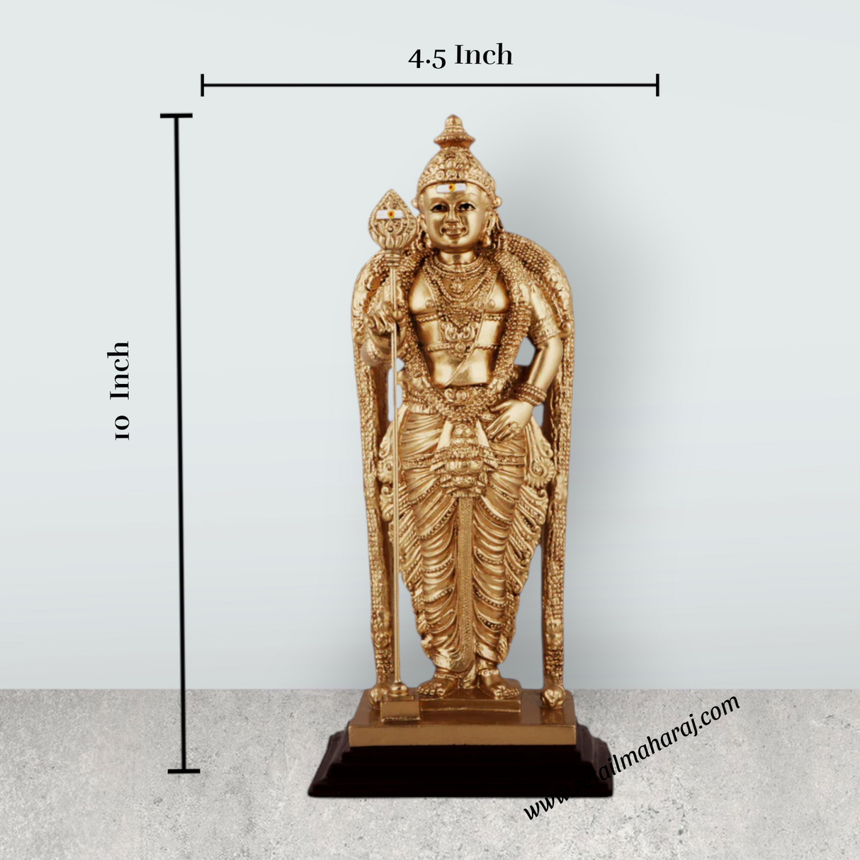 Murugan Statue - 10 x 4.5 Inches | Standing Murugan Idol/ Resin & Gold Polish Murugan Silai for Pooja - Retail Maharaj
