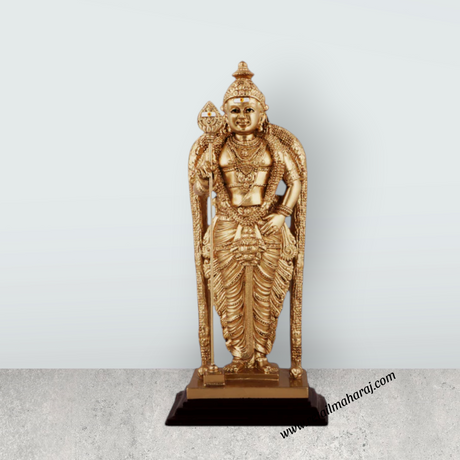 Murugan Statue - 10 x 4.5 Inches | Standing Murugan Idol/ Resin & Gold Polish Murugan Silai for Pooja - Retail Maharaj