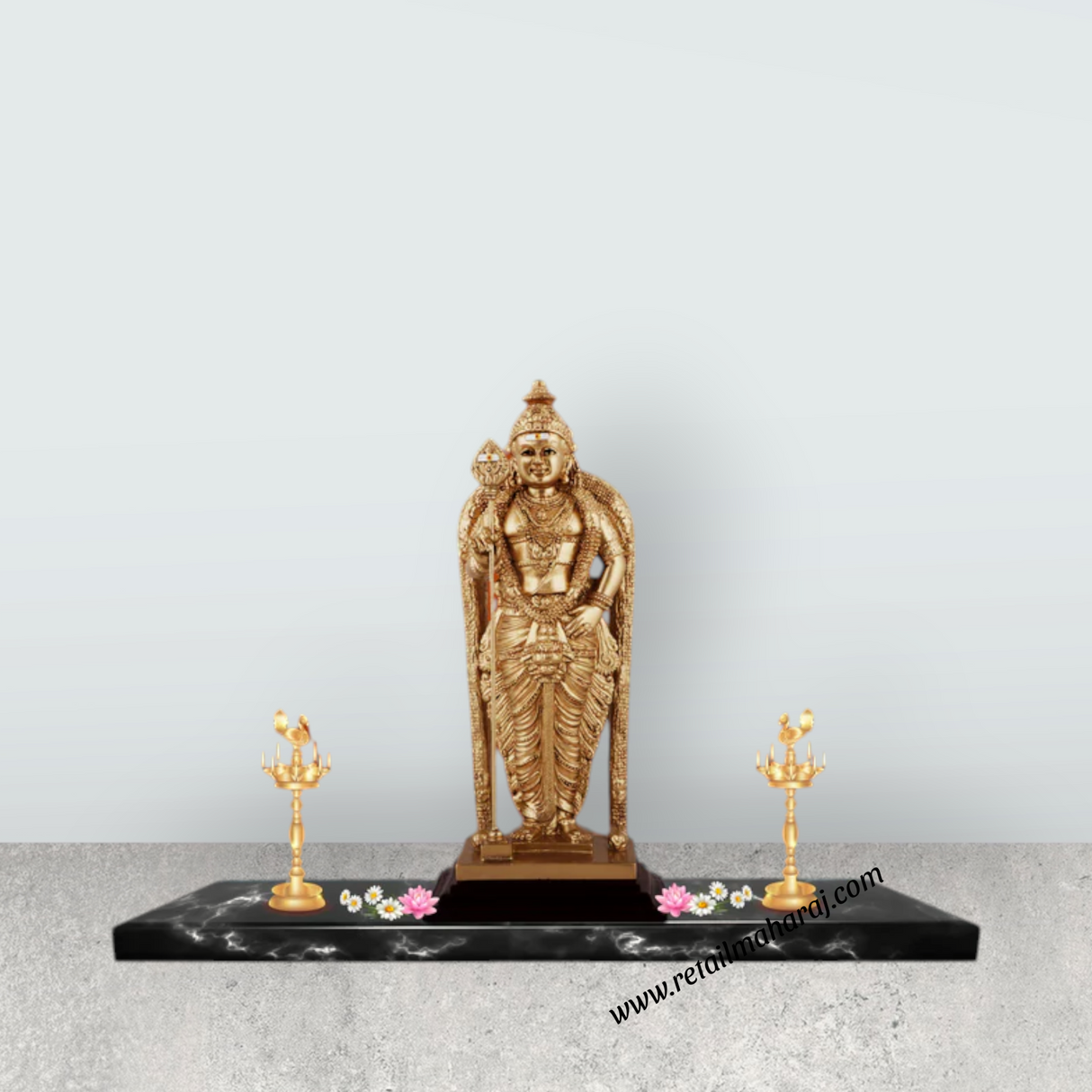 Murugan Statue - 10 x 4.5 Inches | Standing Murugan Idol/ Resin & Gold Polish Murugan Silai for Pooja - Retail Maharaj