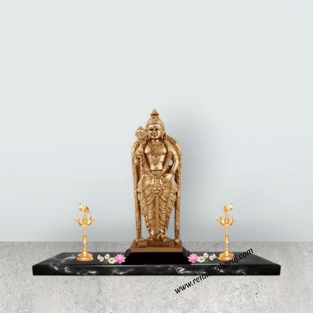 Murugan Statue - 10 x 4.5 Inches | Standing Murugan Idol/ Resin & Gold Polish Murugan Silai for Pooja - Retail Maharaj