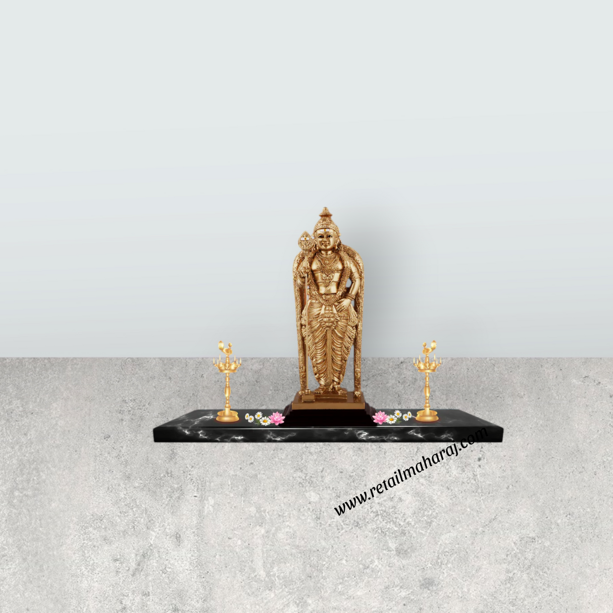 Murugan Statue - 10 x 4.5 Inches | Standing Murugan Idol/ Resin & Gold Polish Murugan Silai for Pooja - Retail Maharaj