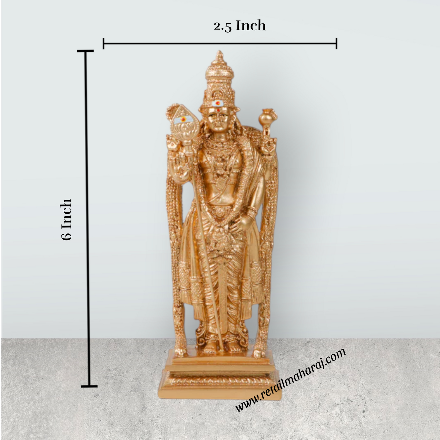 Siruvapuri Murugan Statue - 6 x 2.5 Inches | Standing Murugan Idol/ Gold Polish Murugan Silai for Pooja
