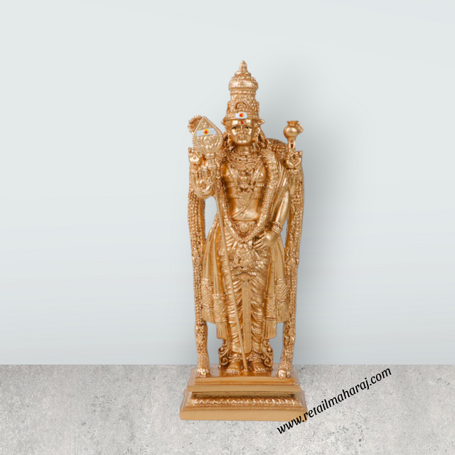 Siruvapuri Murugan Statue - 6 x 2.5 Inches | Standing Murugan Idol/ Gold Polish Murugan Silai for Pooja - Retail Maharaj