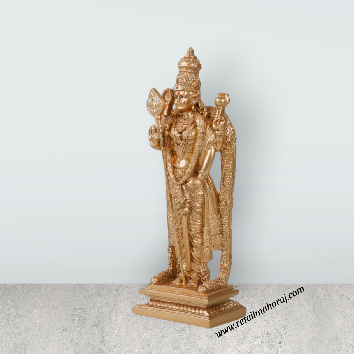 Siruvapuri Murugan Statue - 6 x 2.5 Inches | Standing Murugan Idol/ Gold Polish Murugan Silai for Pooja - Retail Maharaj