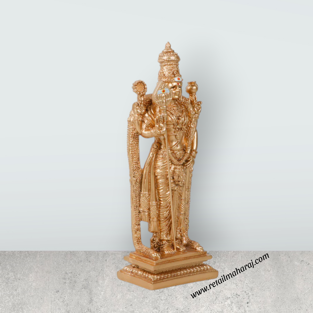 Siruvapuri Murugan Statue - 6 x 2.5 Inches | Standing Murugan Idol/ Gold Polish Murugan Silai for Pooja - Retail Maharaj