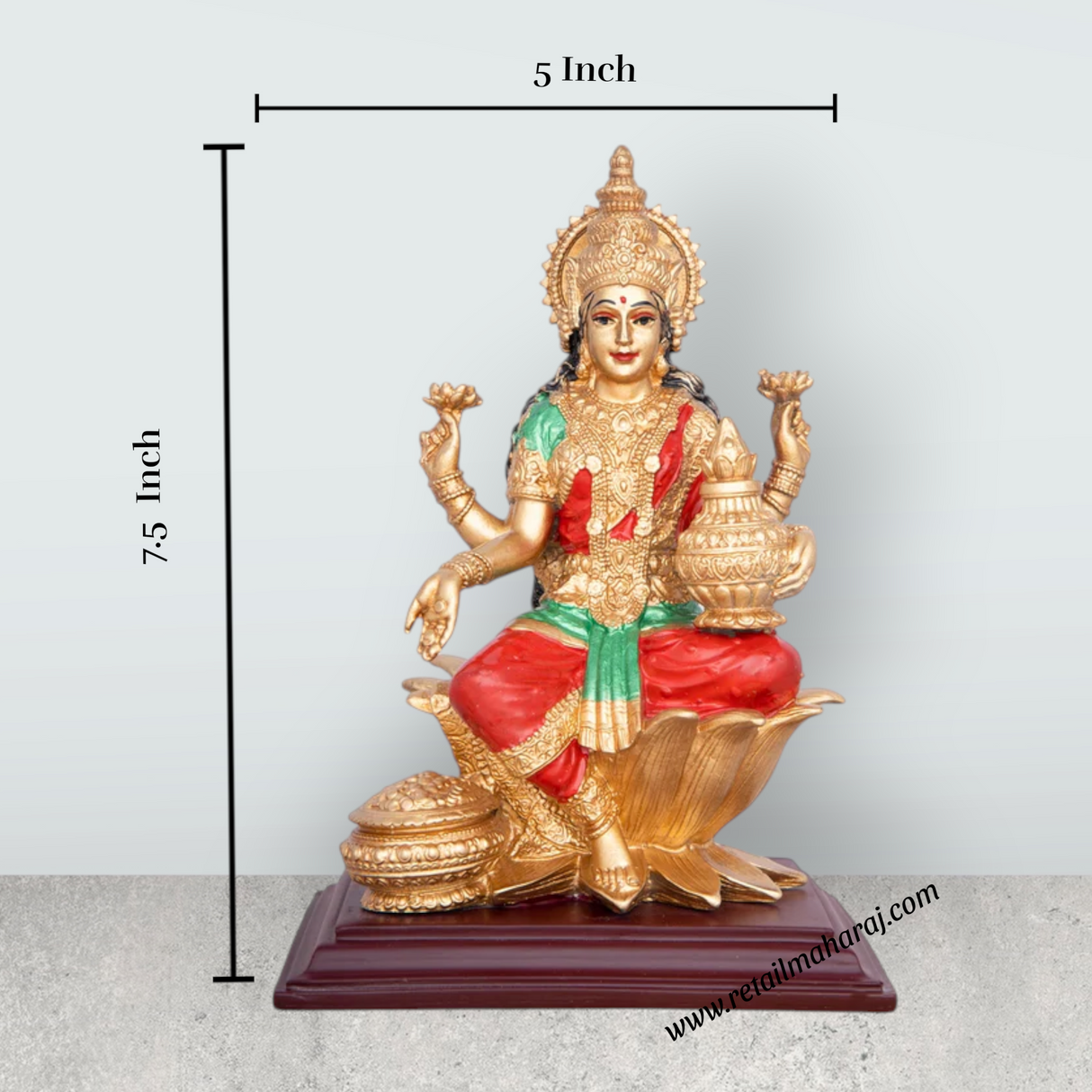 Mahalaxmi Murti - 7.5 x 5 Inches | Gold Polish Mahalakshmi Murti/ Resin Statue for Pooja - Retail Maharaj
