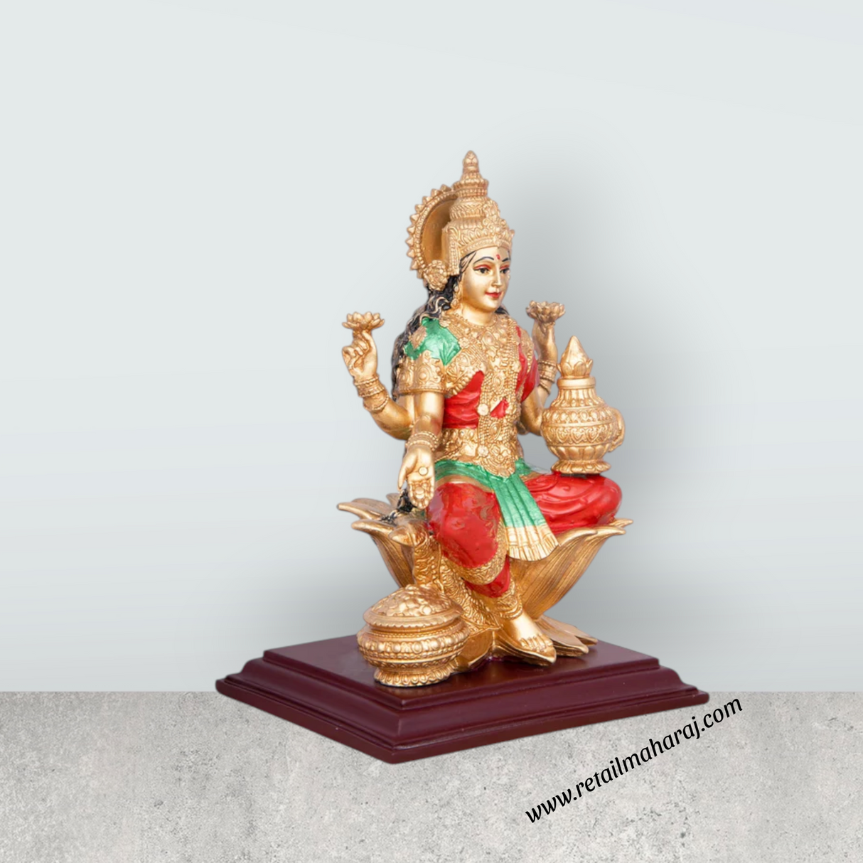 Mahalaxmi Murti - 7.5 x 5 Inches | Gold Polish Mahalakshmi Murti/ Resin Statue for Pooja - Retail Maharaj