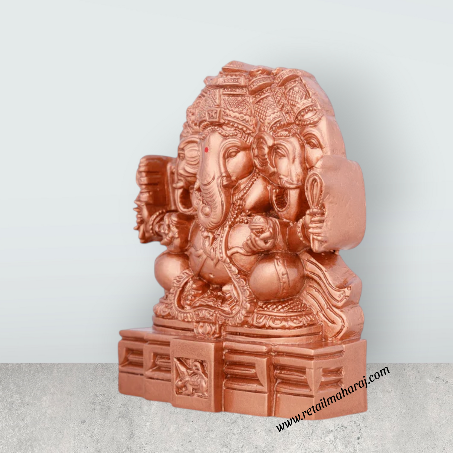 Panchamuga Ganesha Statue - 3 x 6 Inches | Copper Polish Vinayagar Statue/ Resin Statue for Pooja - Retail Maharaj