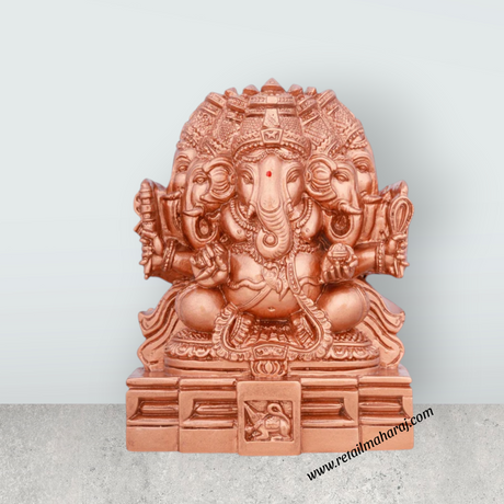 Panchamuga Ganesha Statue - 3 x 6 Inches | Copper Polish Vinayagar Statue/ Resin Statue for Pooja - Retail Maharaj