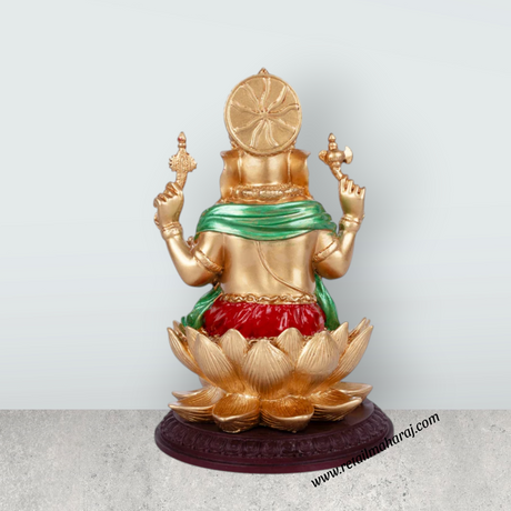 Ganesh Murti Sitting On Lotus - 8 x 4.5 Inches | Resin Statue/ Ganpati Idol for Pooja - Retail Maharaj