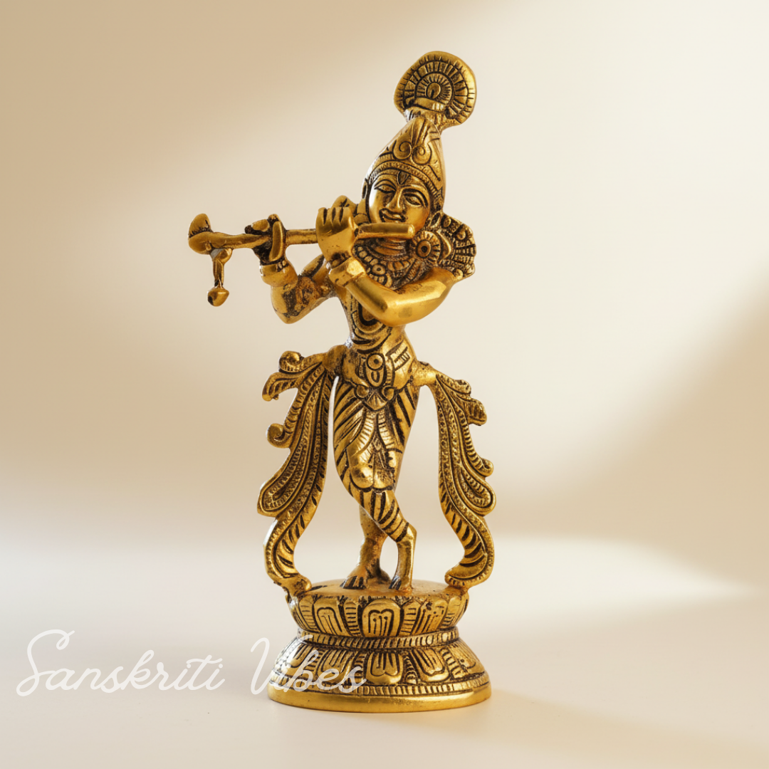 Lord Krishna Metal Statue – Decorative Showpiece for Home Temple & Pooja by Sanskriti Vibes | Glossy Finish - Retail Maharaj