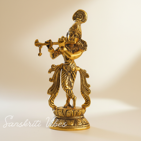 Lord Krishna Metal Statue – Decorative Showpiece for Home Temple & Pooja by Sanskriti Vibes | Glossy Finish - Retail Maharaj