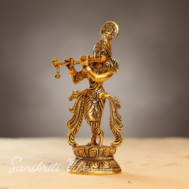 Lord Krishna Metal Statue – Decorative Showpiece for Home Temple & Pooja by Sanskriti Vibes | Glossy Finish - Retail Maharaj