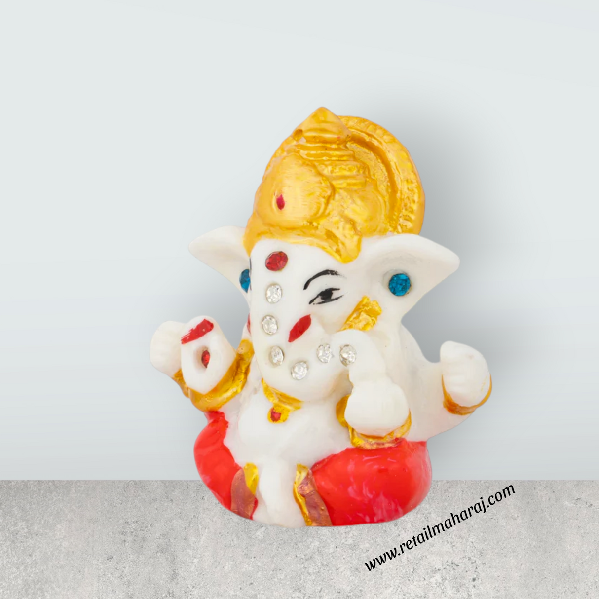 Ganesh Murti - 3 x 2.5 Inches | Resin Sitting Ganpati Murti for Pooja - Retail Maharaj