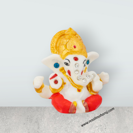 Ganesh Murti - 3 x 2.5 Inches | Resin Sitting Ganpati Murti for Pooja - Retail Maharaj