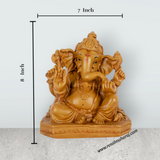 Ganesh Murti Sitting On Base - 8 x 7 Inches | Marble Dust Murti/ Wooden Polish Vinayaka Statue for Worship - Retail Maharaj