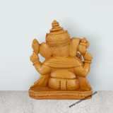 Ganesh Murti Sitting On Base - 8 x 7 Inches | Marble Dust Murti/ Wooden Polish Vinayaka Statue for Worship - Retail Maharaj