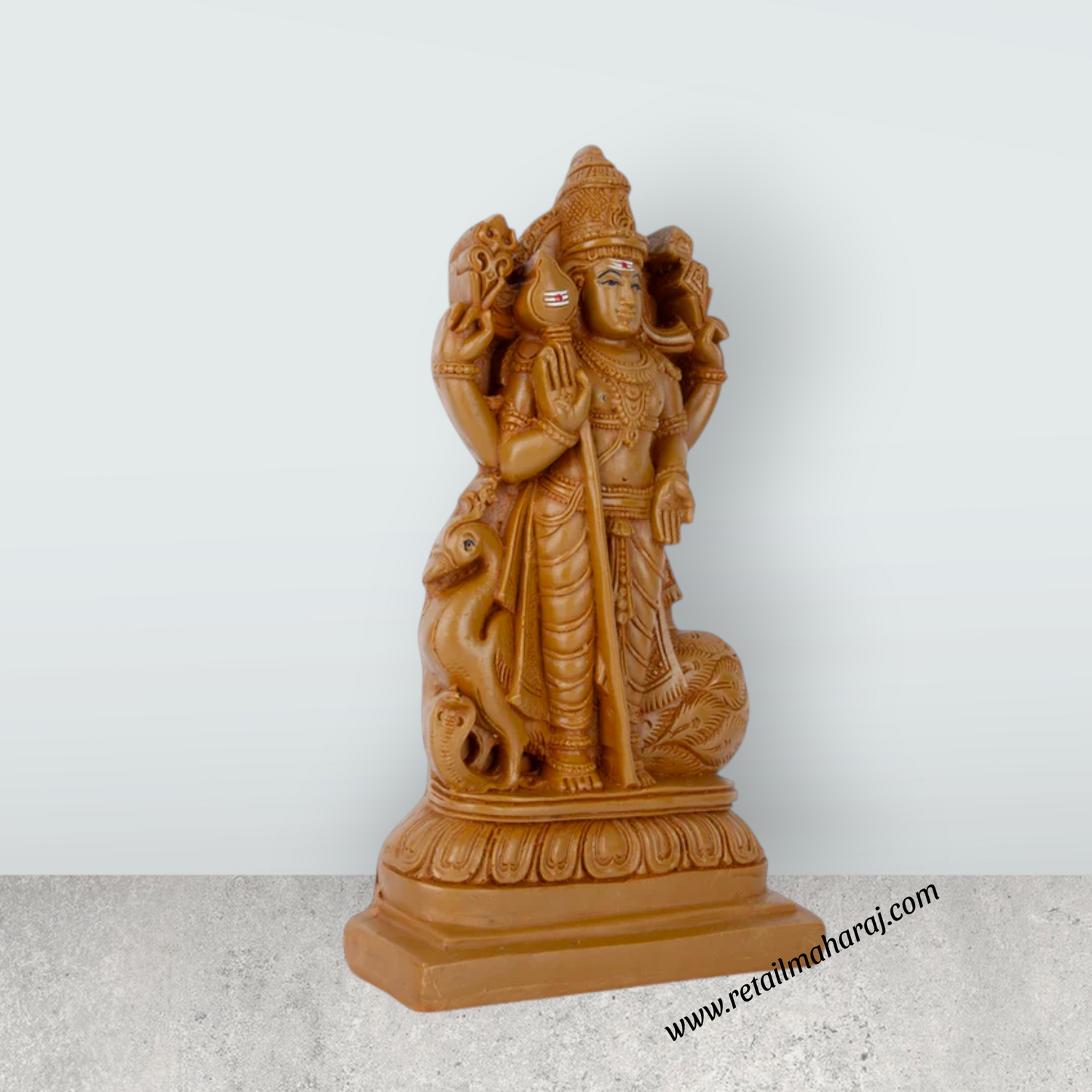 Murugan Statue With Peacock - 8 x 4.5 Inches | Resin Statue/ Wooden Polish Standing Kartikeya Statue for Pooja - Retail Maharaj