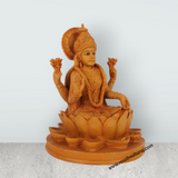 Lakshmi Idol Sitting On Flower Base - 6 x 5 Inches | Resin Statue/ Wooden Polish Laxmi Idol for Pooja - Retail Maharaj