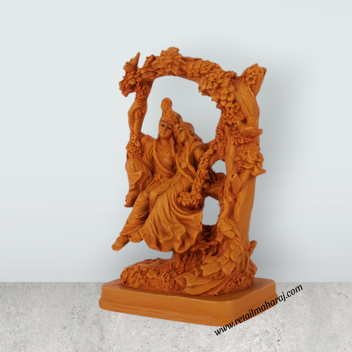 Radha Krishna Murti With Tree - 6.5 x 4 Inches | Resin Statue/ Wooden Polish Radha Krishna Idol for Pooja - Retail Maharaj
