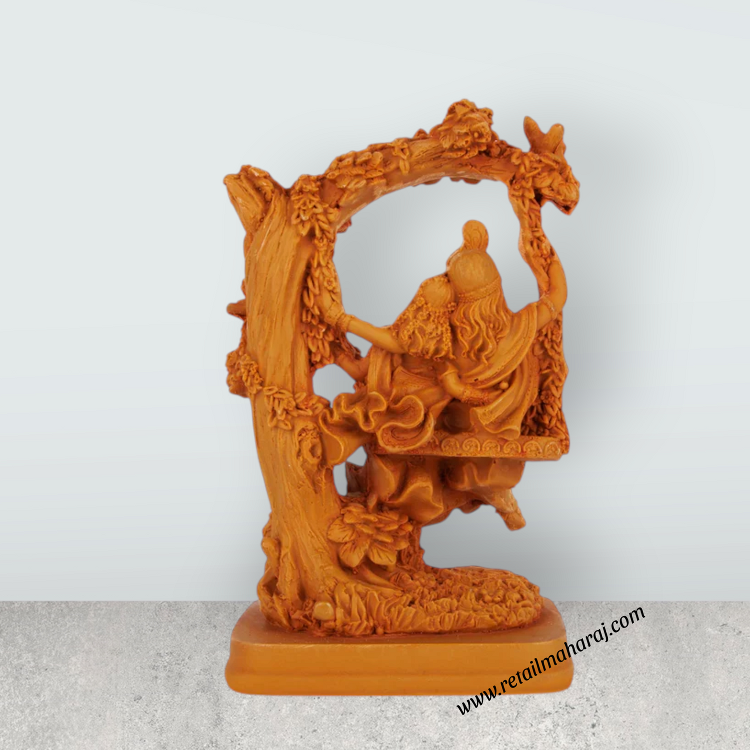 Radha Krishna Murti With Tree - 6.5 x 4 Inches | Resin Statue/ Wooden Polish Radha Krishna Idol for Pooja - Retail Maharaj
