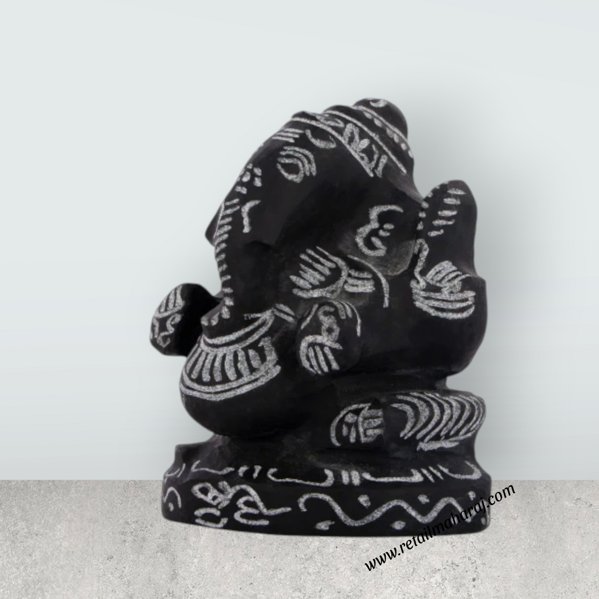 Ganesh Murti - 3 x 3 Inches | Black Stone Ganpati Murti/ Sitting Vinayaka Statue for Pooja - Retail Maharaj