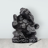 Ganesh Murti - 3 x 3 Inches | Black Stone Ganpati Murti/ Sitting Vinayaka Statue for Pooja - Retail Maharaj