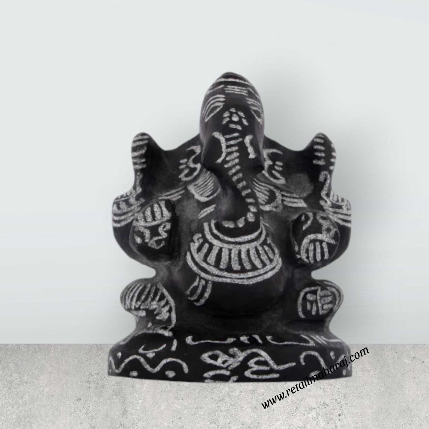 Ganesh Murti - 3 x 3 Inches | Black Stone Ganpati Murti/ Sitting Vinayaka Statue for Pooja - Retail Maharaj