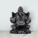 Ganesh Murti - 3 x 3 Inches | Black Stone Ganpati Murti/ Sitting Vinayaka Statue for Pooja - Retail Maharaj