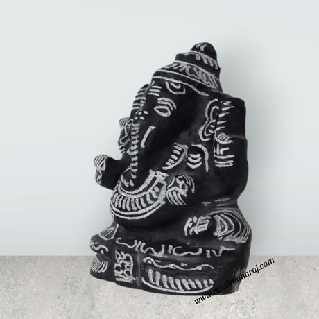 Black Stone Ganesh Murti - 5 x 3.25 Inches | Ganapathi Vigraham/ Vinayagar Statue for Pooja - Retail Maharaj
