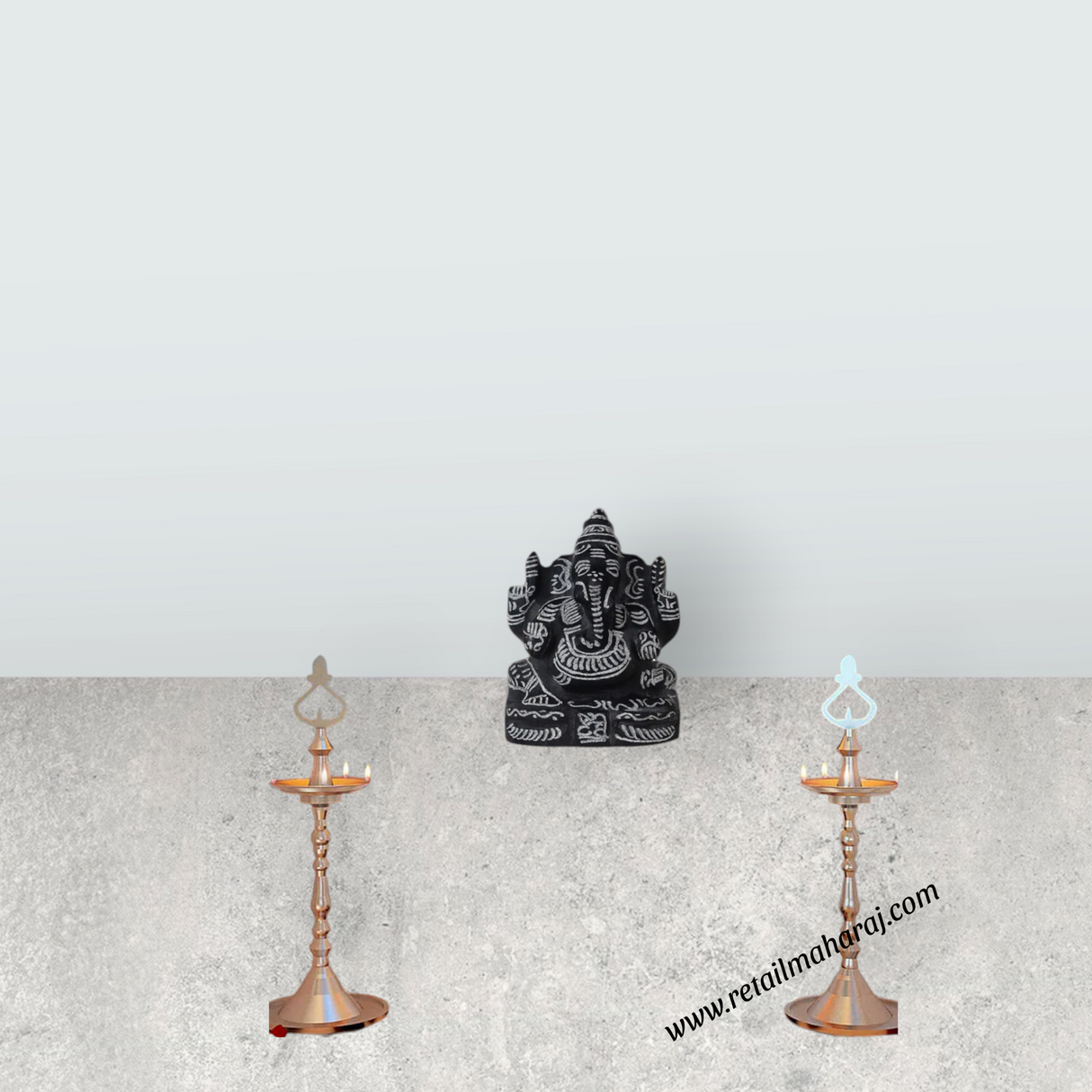 Black Stone Ganesh Murti - 5 x 3.25 Inches | Ganapathi Vigraham/ Vinayagar Statue for Pooja - Retail Maharaj