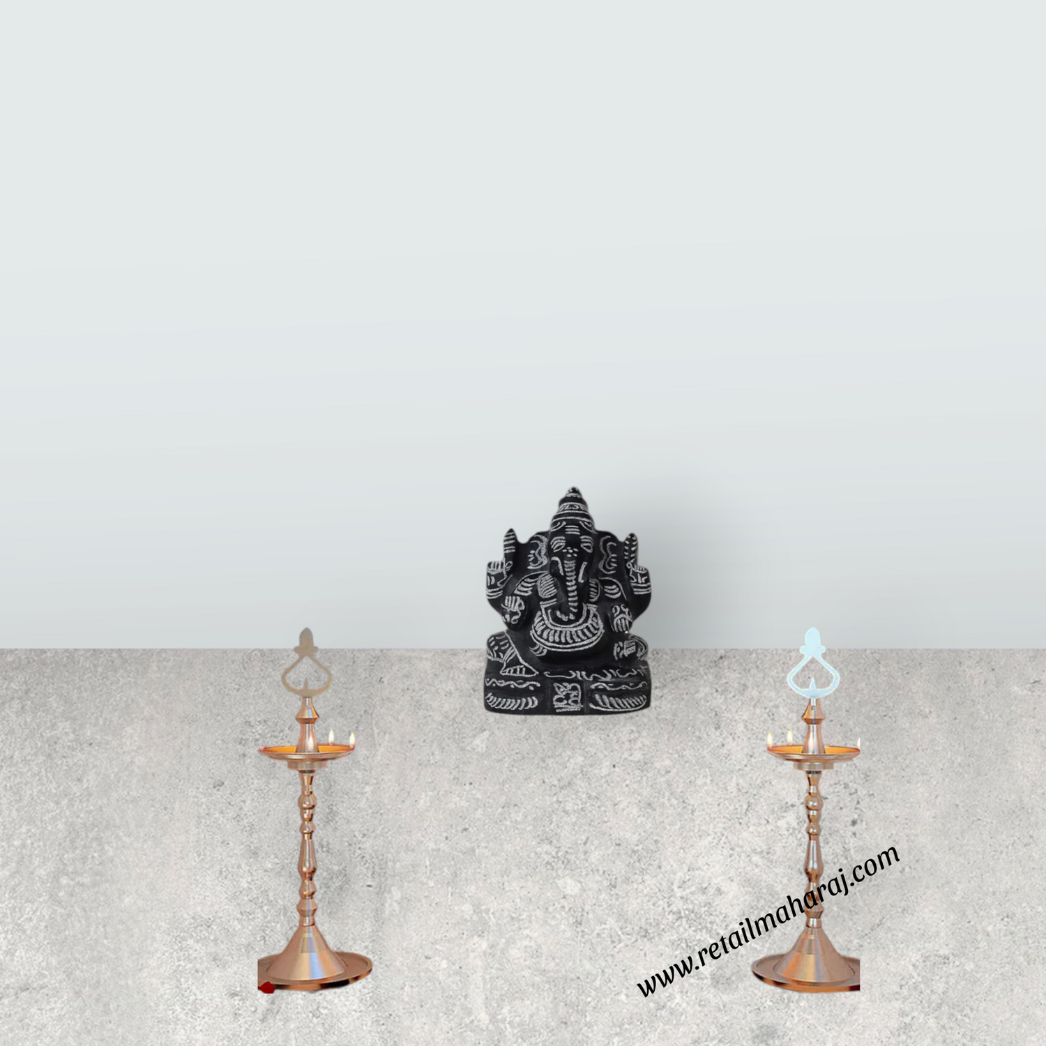 Black Stone Ganesh Murti - 5 x 3.25 Inches | Ganapathi Vigraham/ Vinayagar Statue for Pooja - Retail Maharaj