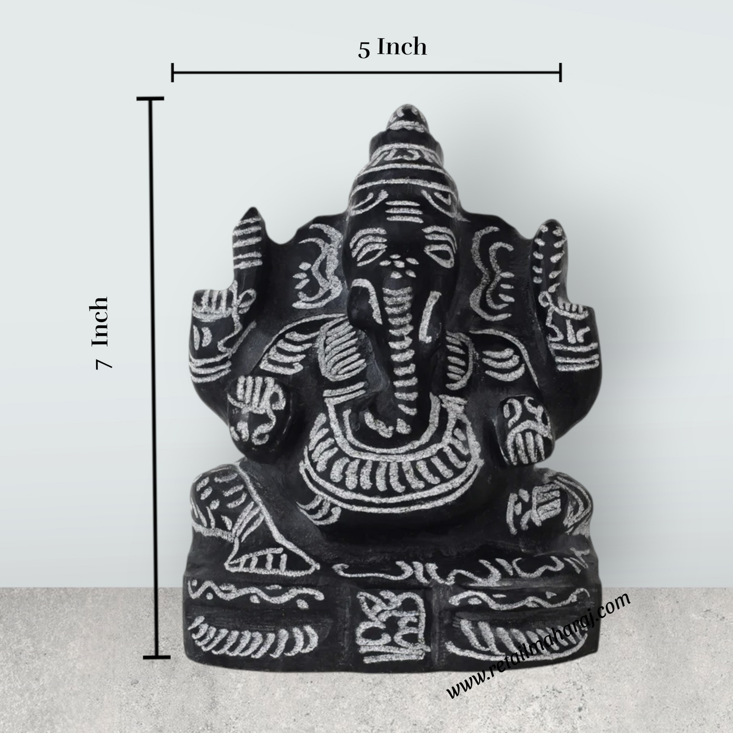 Ganesh Murti - 7 x 5 Inches | Black Stone Vinayaka Statue/ Sitting Ganesha Statue for Pooja - Retail Maharaj