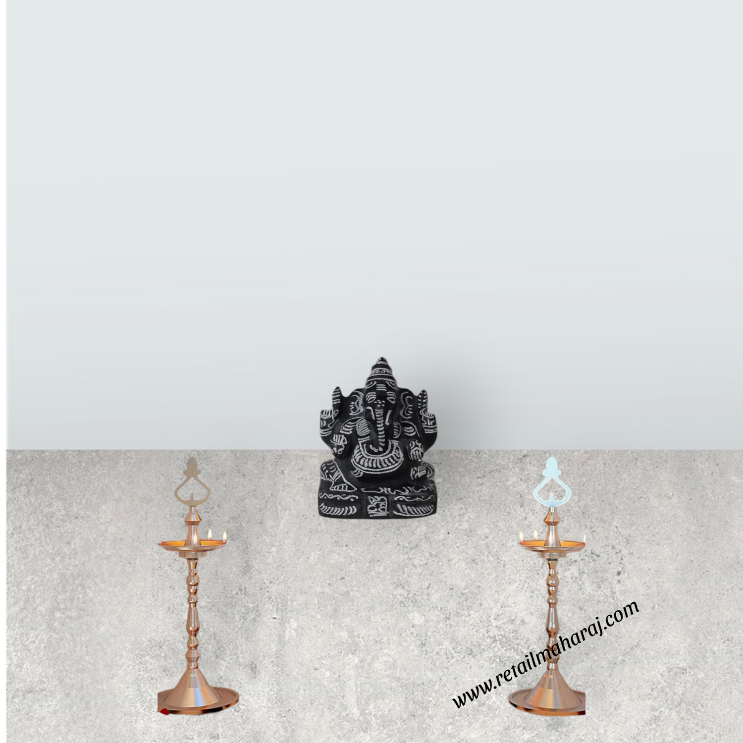 Ganesh Murti - 7 x 5 Inches | Black Stone Vinayaka Statue/ Sitting Ganesha Statue for Pooja - Retail Maharaj
