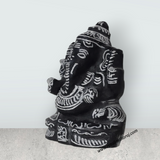 Ganesh Murti - 8 x 5.5 Inches | Black Stone Vinayaka Statue/ Sitting Ganesha Statue for Pooja - Retail Maharaj