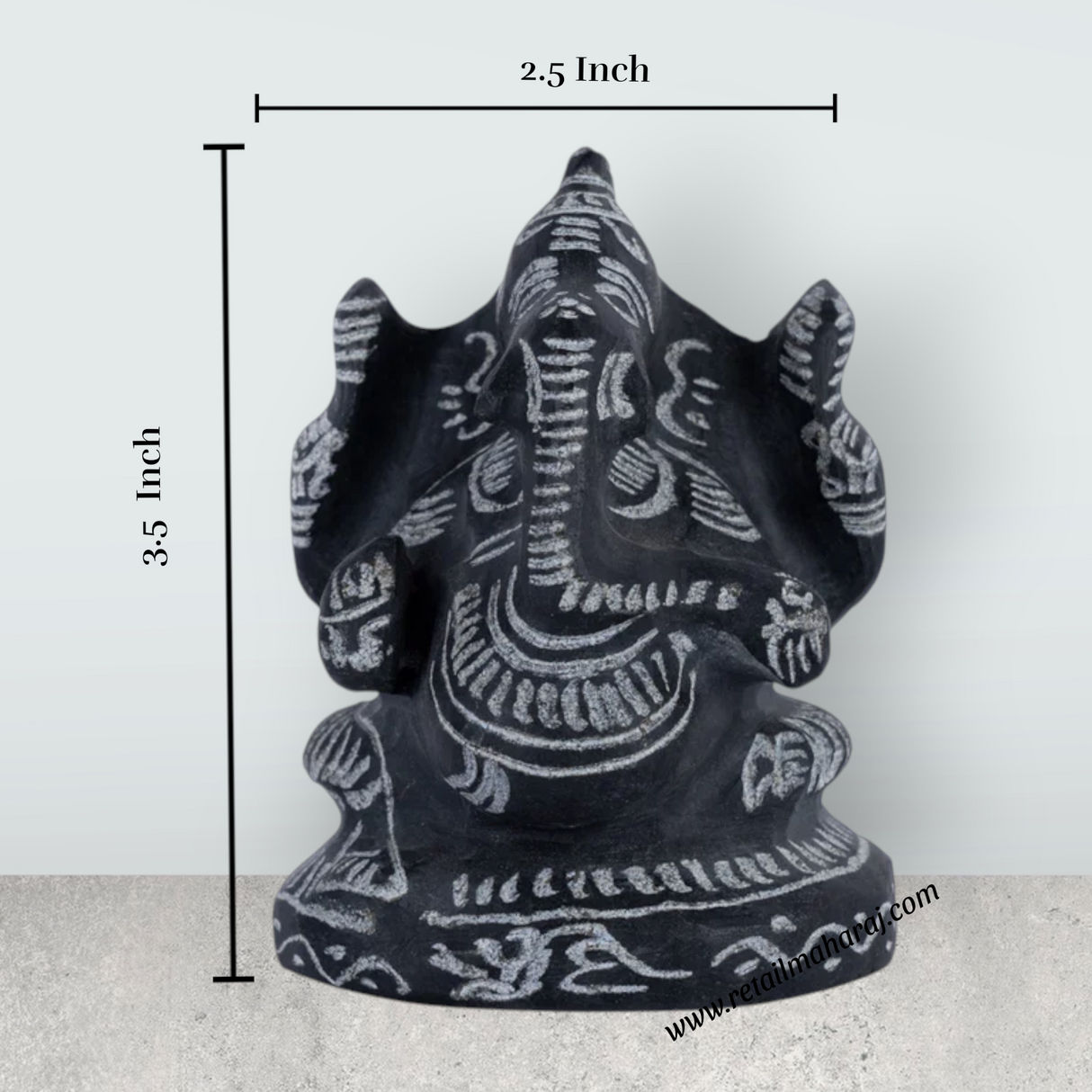 Ganesha Murti - 3.5 x 2.5 Inches | Black Stone Ganpati Murti/ Vinayaka Idol For Home Temple & Auspicious Decor - Retail Maharaj