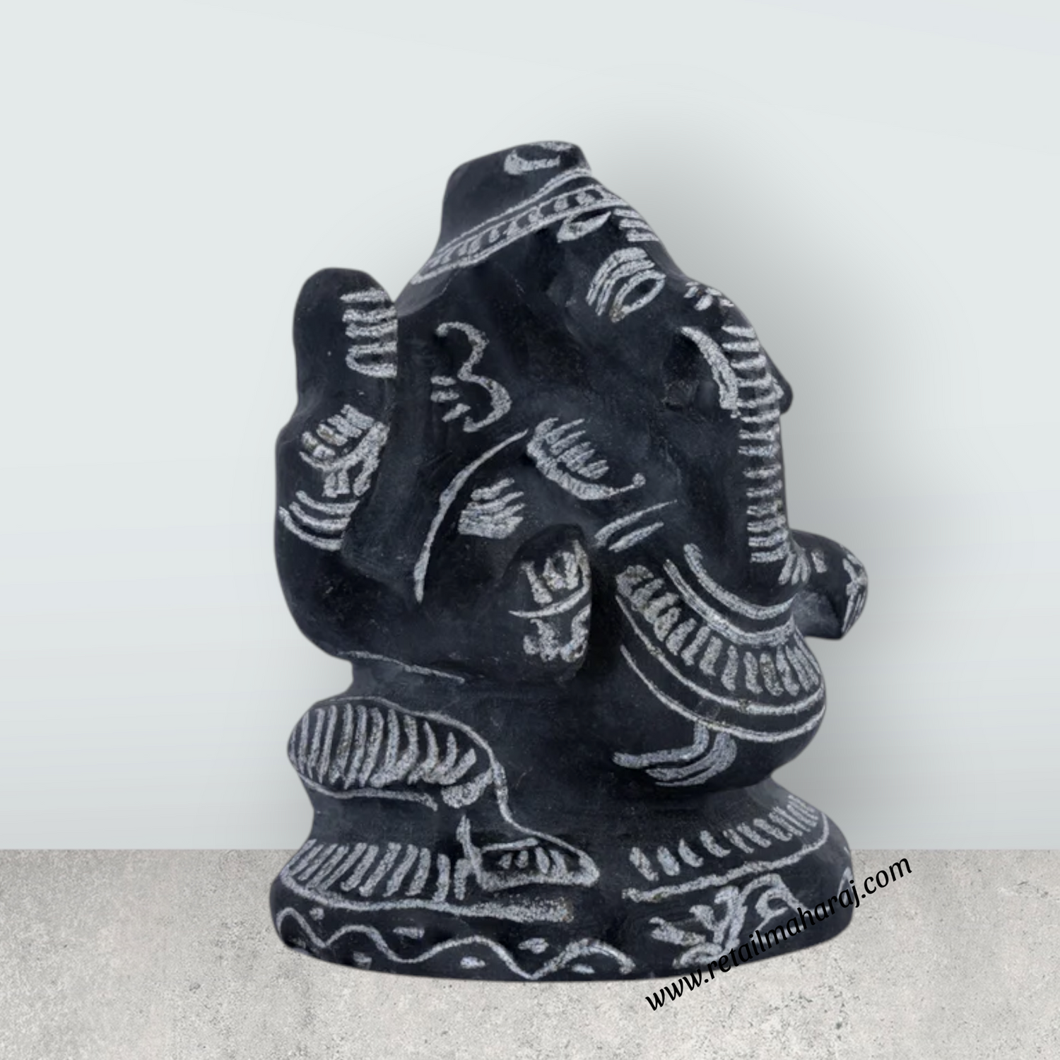 Ganesha Murti - 3.5 x 2.5 Inches | Black Stone Ganpati Murti/ Vinayaka Idol For Home Temple & Auspicious Decor - Retail Maharaj