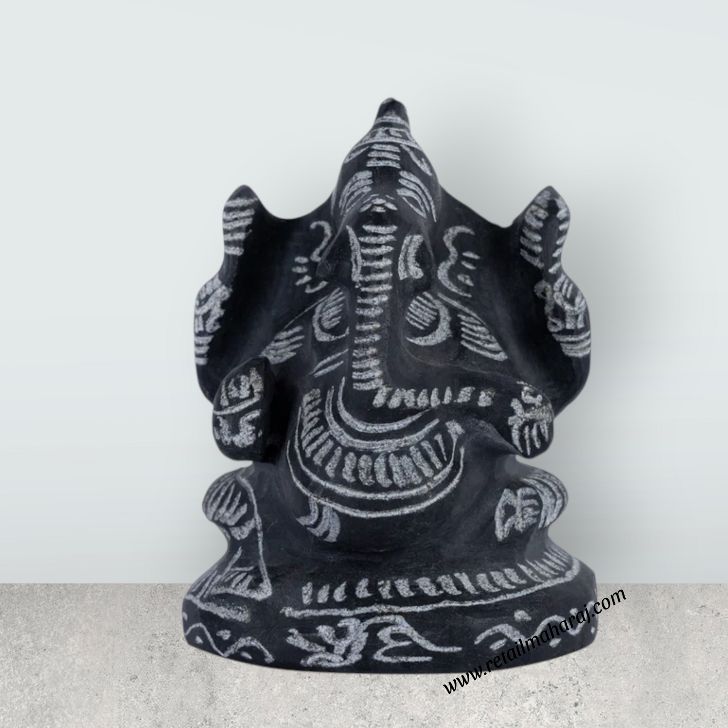 Ganesha Murti - 3.5 x 2.5 Inches | Black Stone Ganpati Murti/ Vinayaka Idol For Home Temple & Auspicious Decor - Retail Maharaj